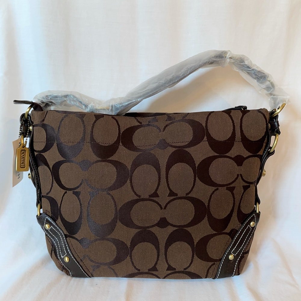 Vintage Coach Brown Leather/Canvas Hobo Bag.